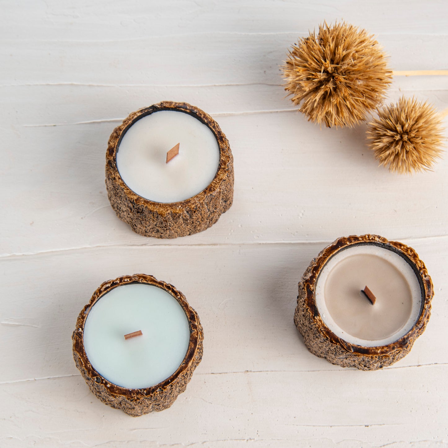 Woody Candle, Wood slice candle Vegan organic soy wax candle (waking) 4 units