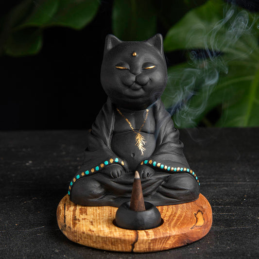 Meditating Cat Incensory, Meditating Cat Incense Holder (waking) 2 units