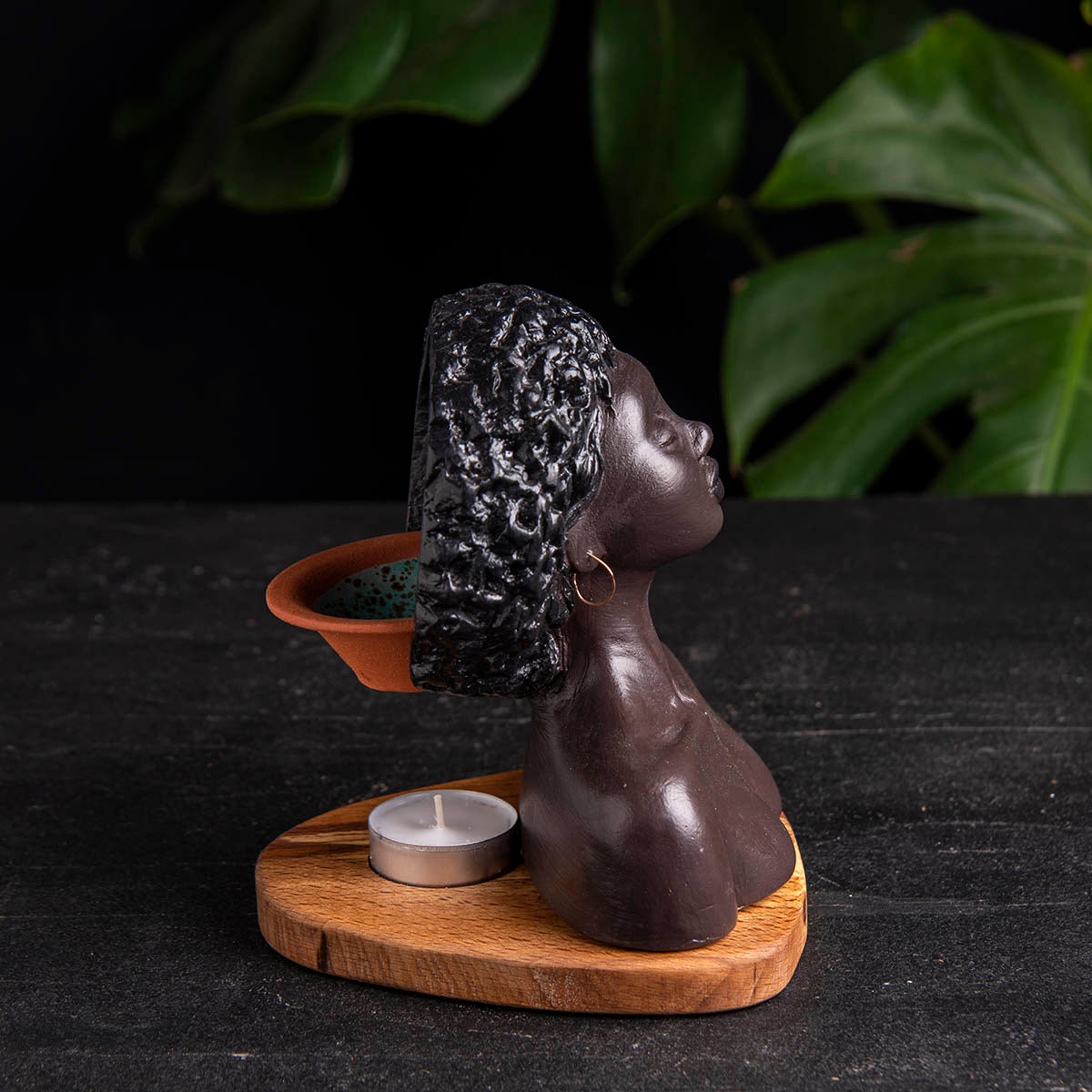 Brown African Women Oil Burner, Curly Women wax warmer (waking) 2  units