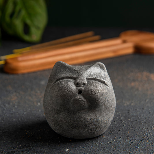 She Cat Stone Head Incense Holder, Minimalist Incense Burner for Yoga Studio (waking) 4 units