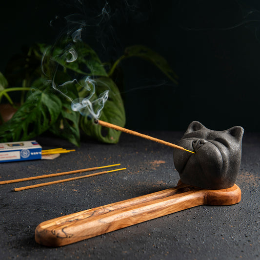 Bulldog Stone Head Incense Holder, Minimalist Incense Burner for Yoga Studio (waking) 4 units