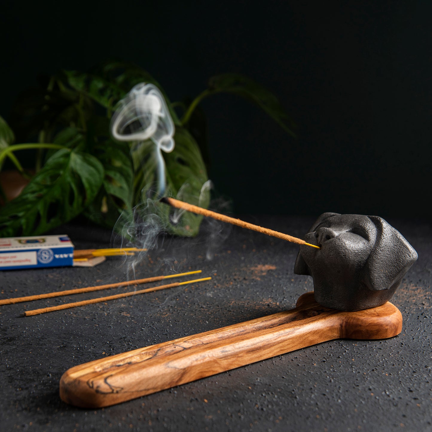 Puppy Stone Head Incense Holder, Minimalist Incense Burner for Yoga Studio (waking) 4 units