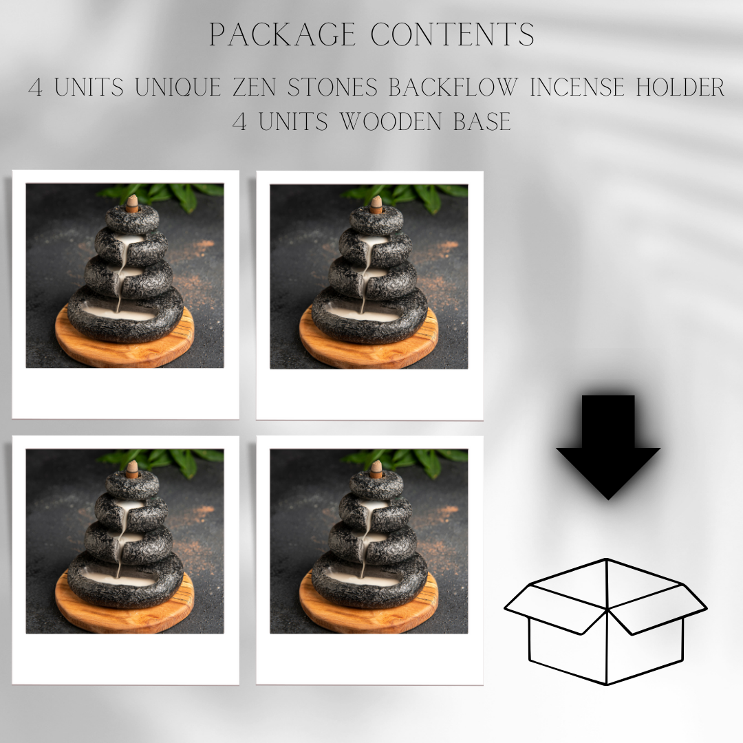 Unique Zen Stones Backflow Incense Holder, Authentic Backflow Cone Incense Holder, Waterfall Zen Stones Incense Holder (waking) 4 units